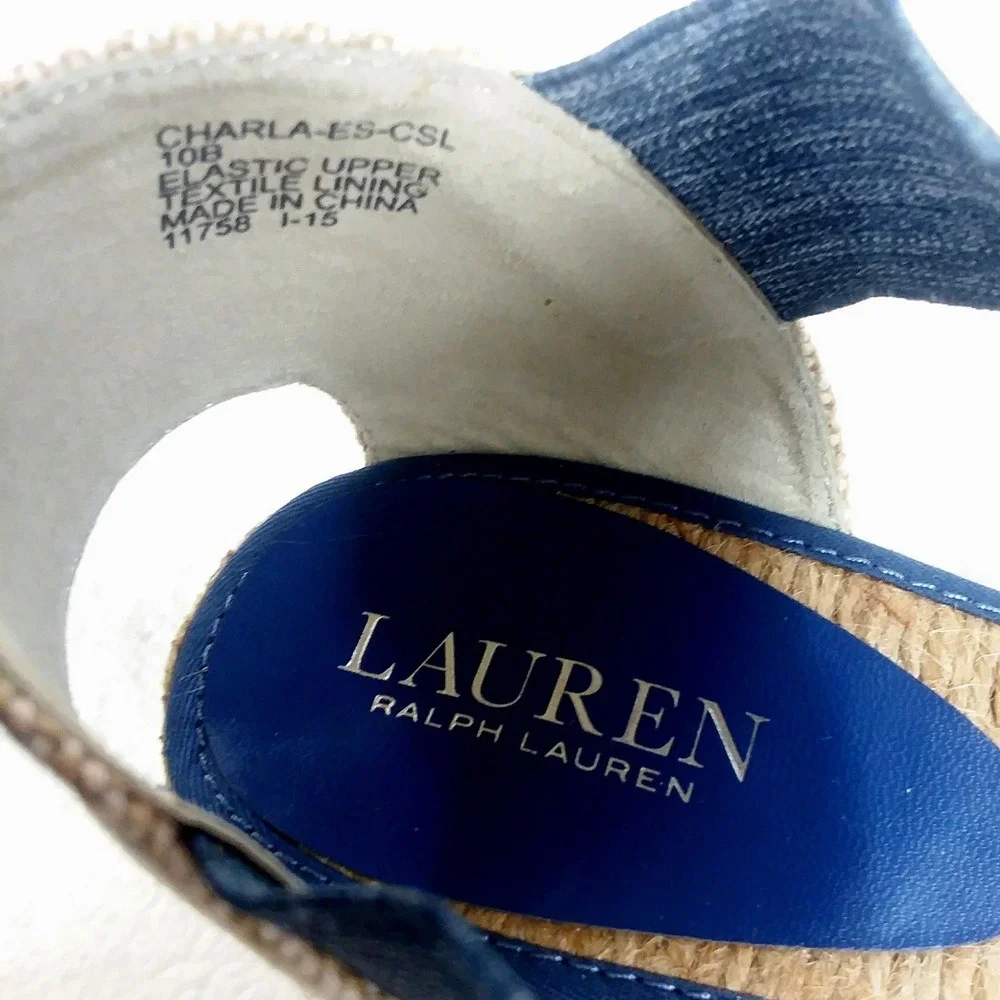 Lauren Ralph Lauren‎ Charla Denim Blue Wedge Sandals Women's 10B Ankle Strap
